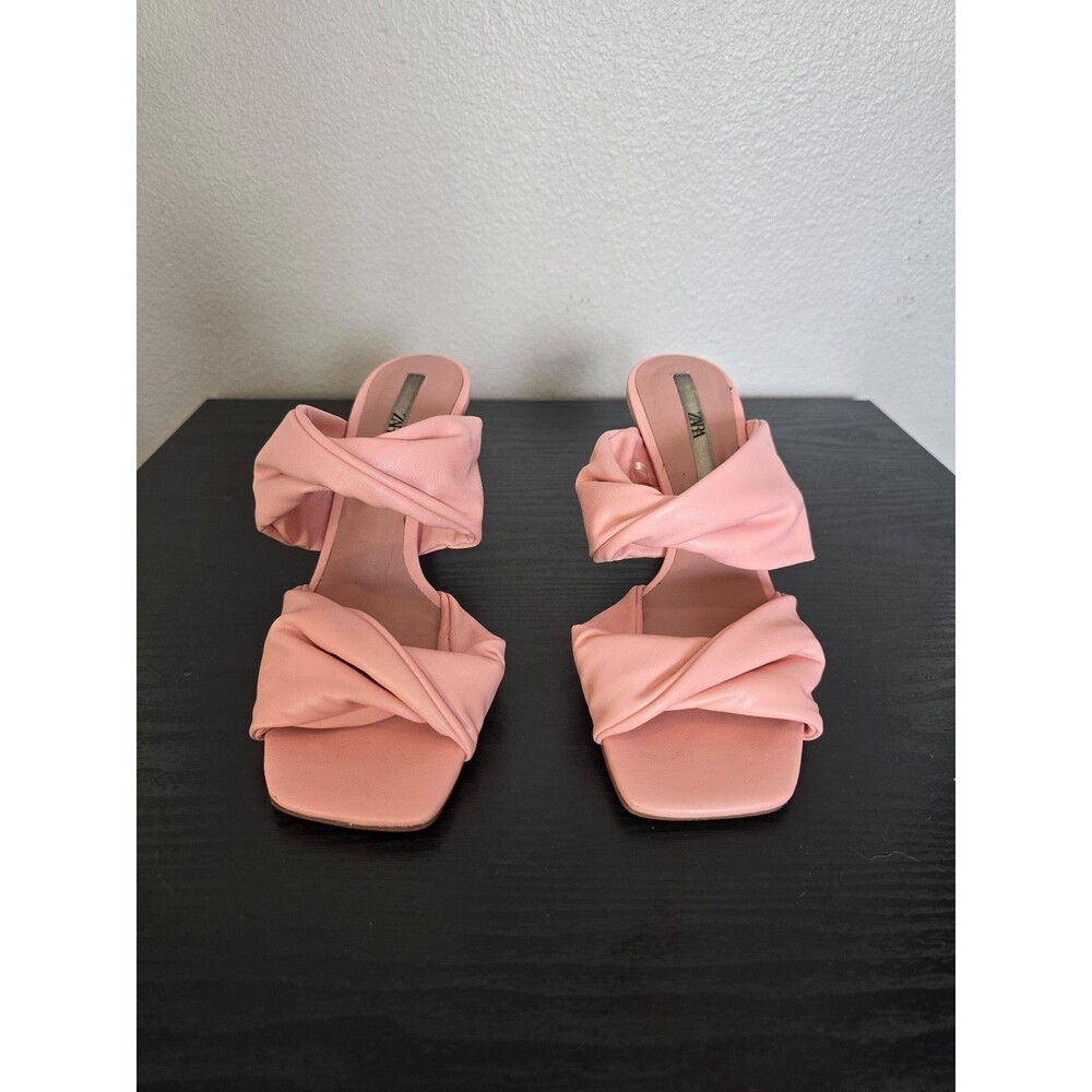 Zara pink ruched leather strapped heels women's‎ size 39 - Picture 4 of 11